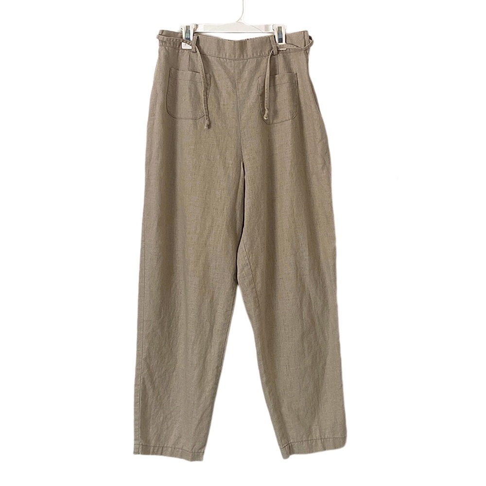 Vintage 90’s Linen Blend Women’s Tan Drawstring Pants Side Zip Trouser 12